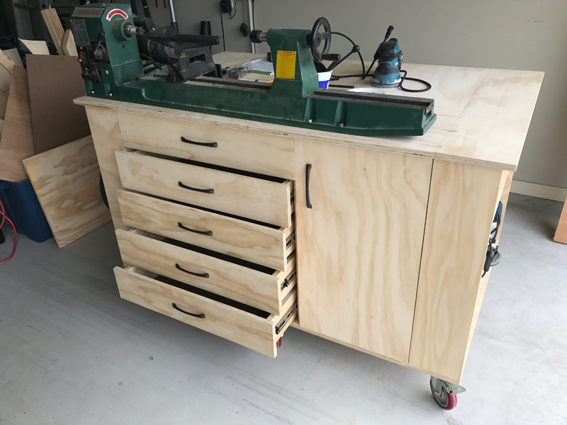 Work bench with drawers displayed